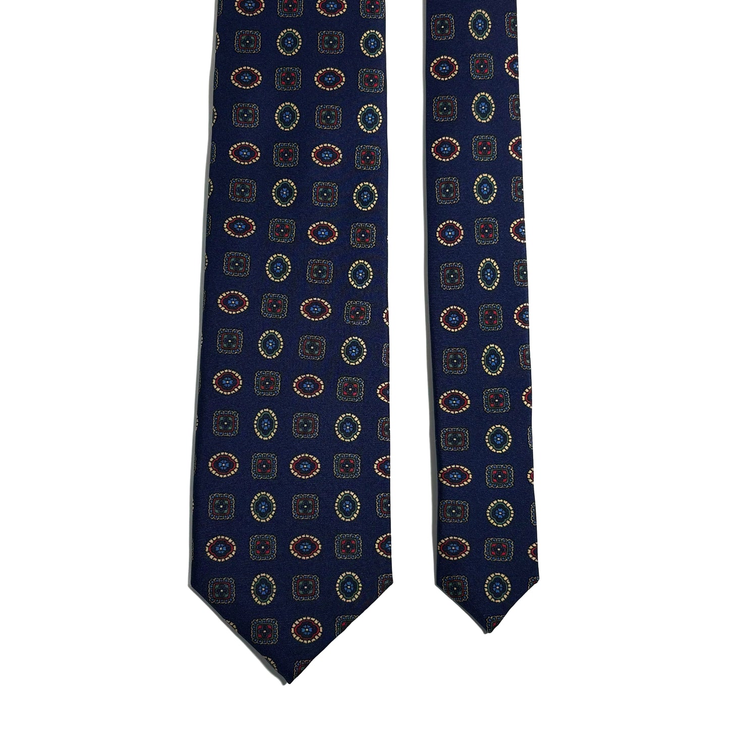Navy Blue Geometric Medallion Silk Tie