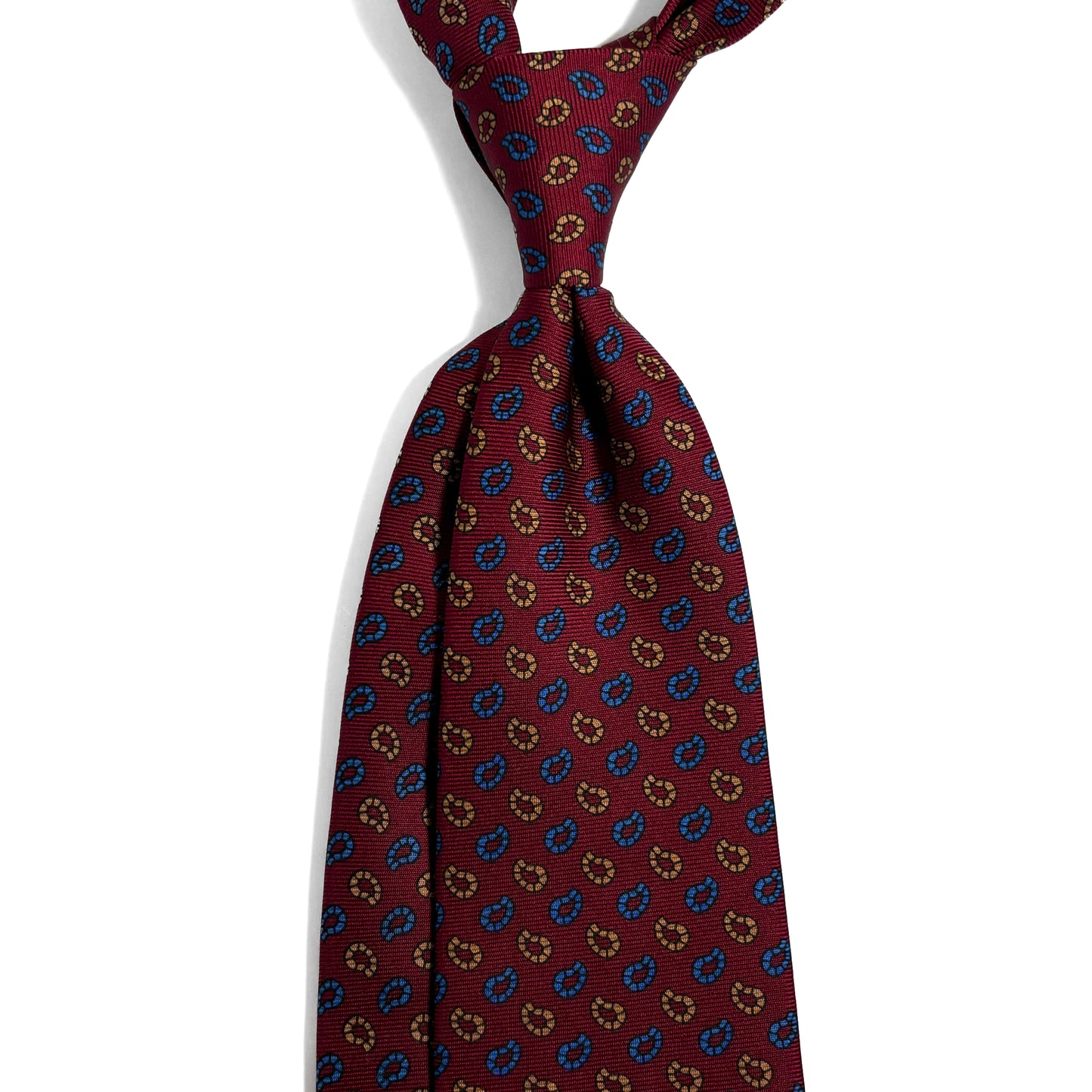 Hand-Printed Burgundy Small Paisley Silk Tie