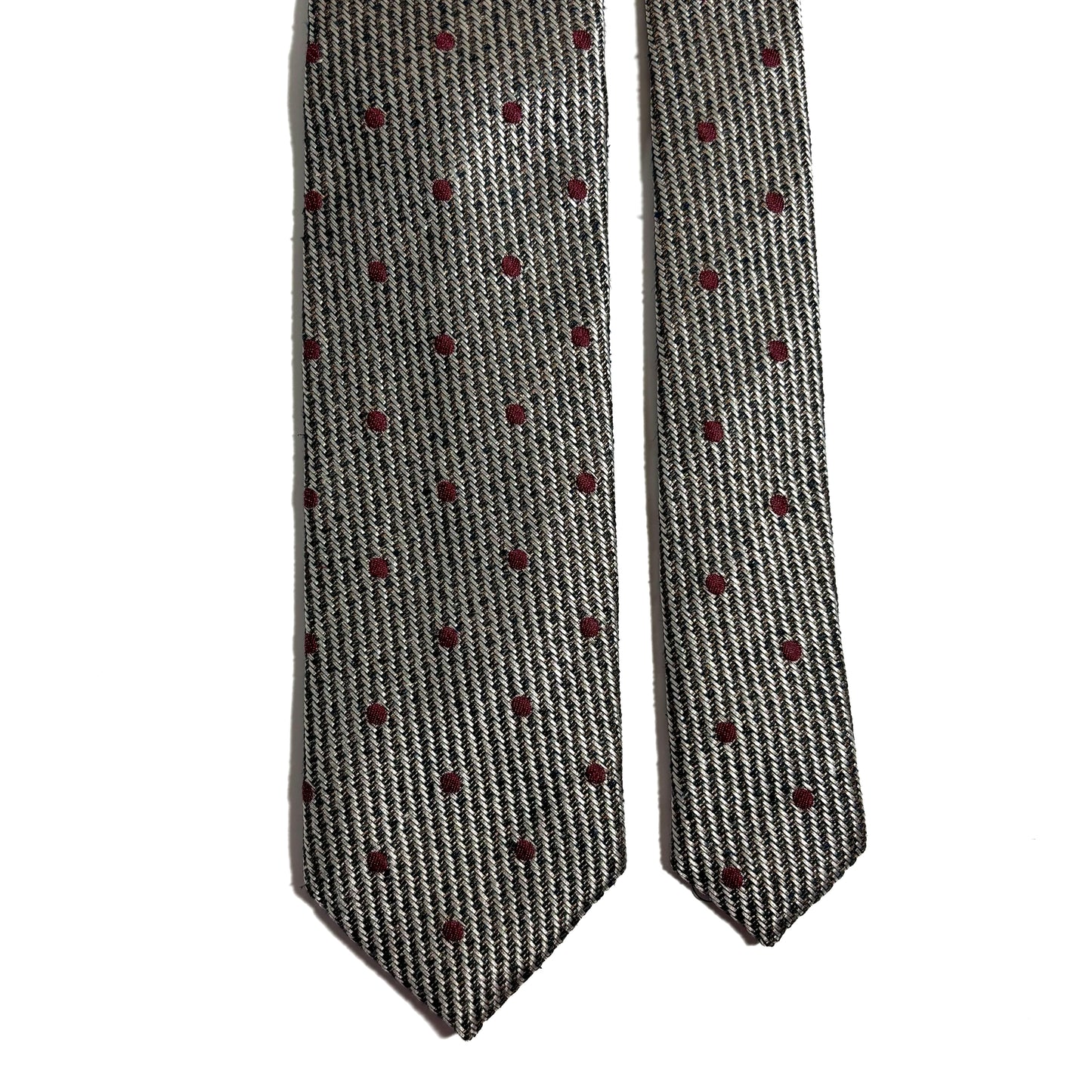 Earthy Gray & Red Polka Dot Silk Jacquard Tie