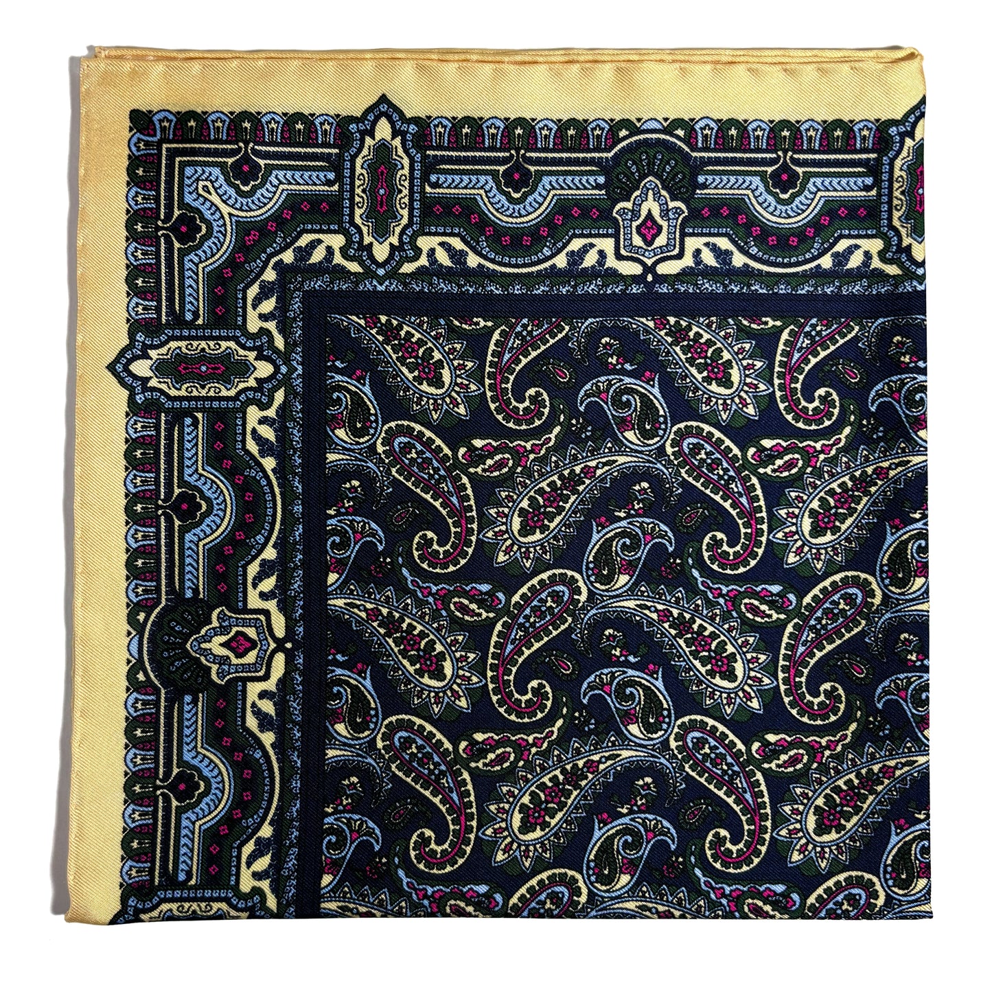 Navy Blue & Cream Paisley Silk Pocket Square