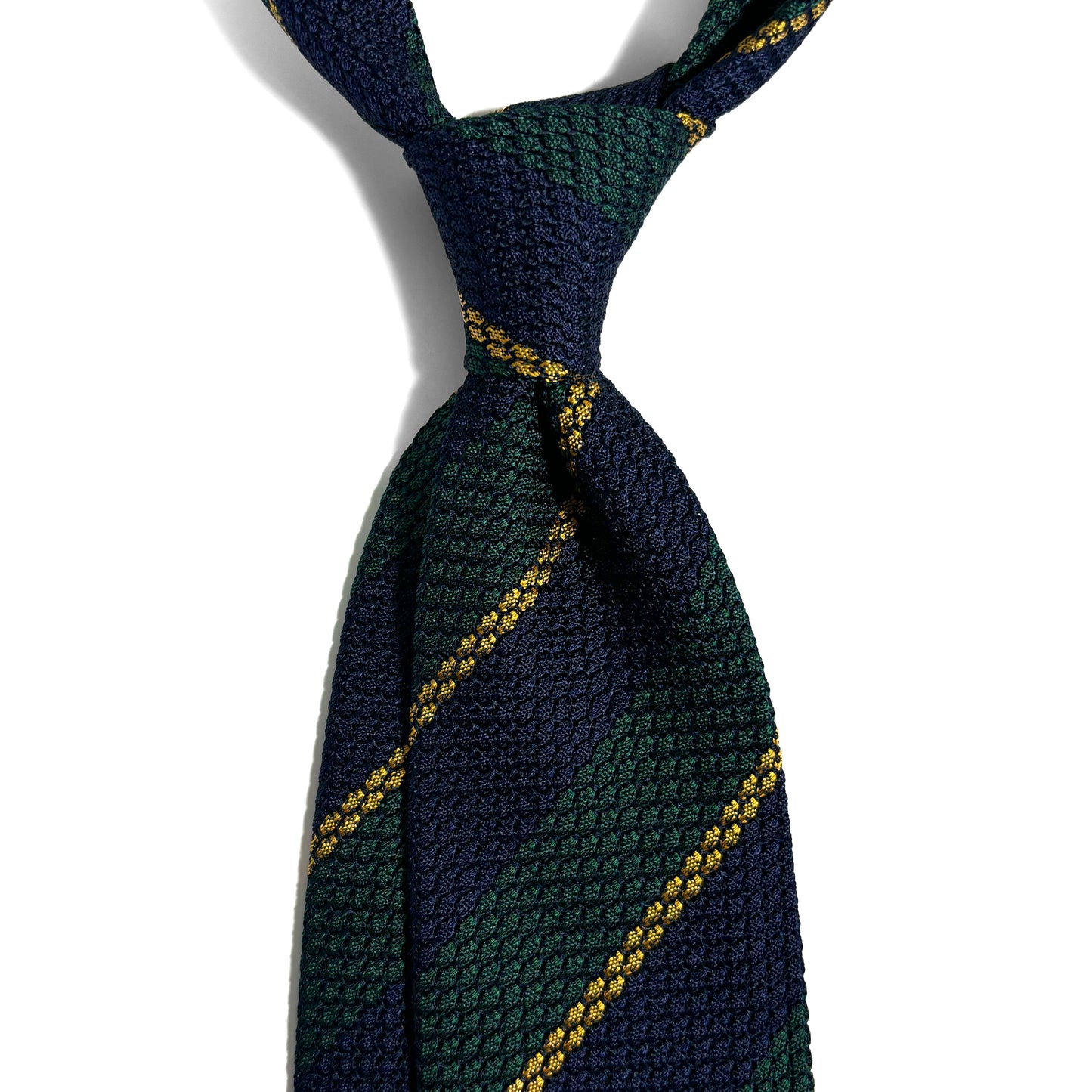 Navy Blue & Green Striped Silk Grenadine Tie (Garza Grossa)
