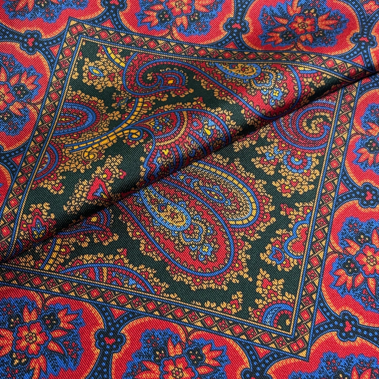 Red & Forest Green Ancient Madder Silk Pocket Square
