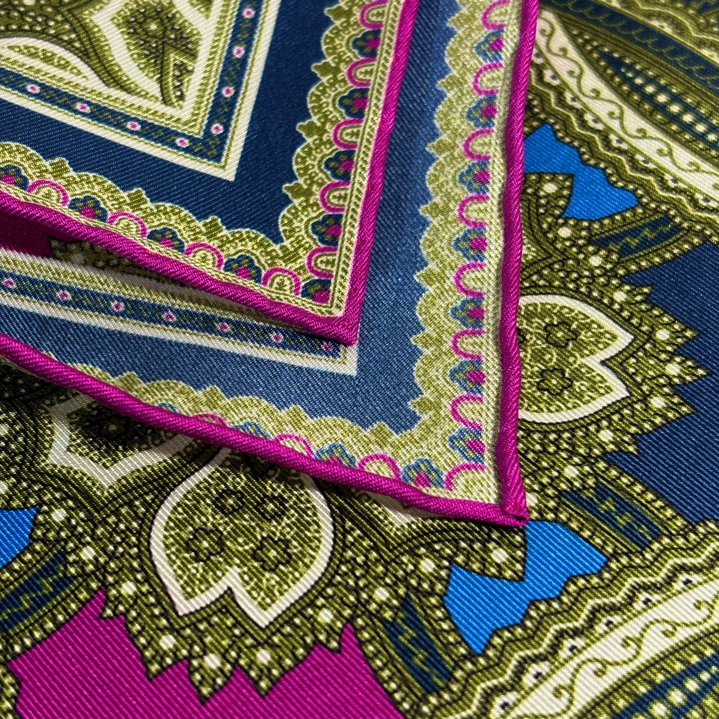 Green & Magenta Large Medallion Silk Pocket Square