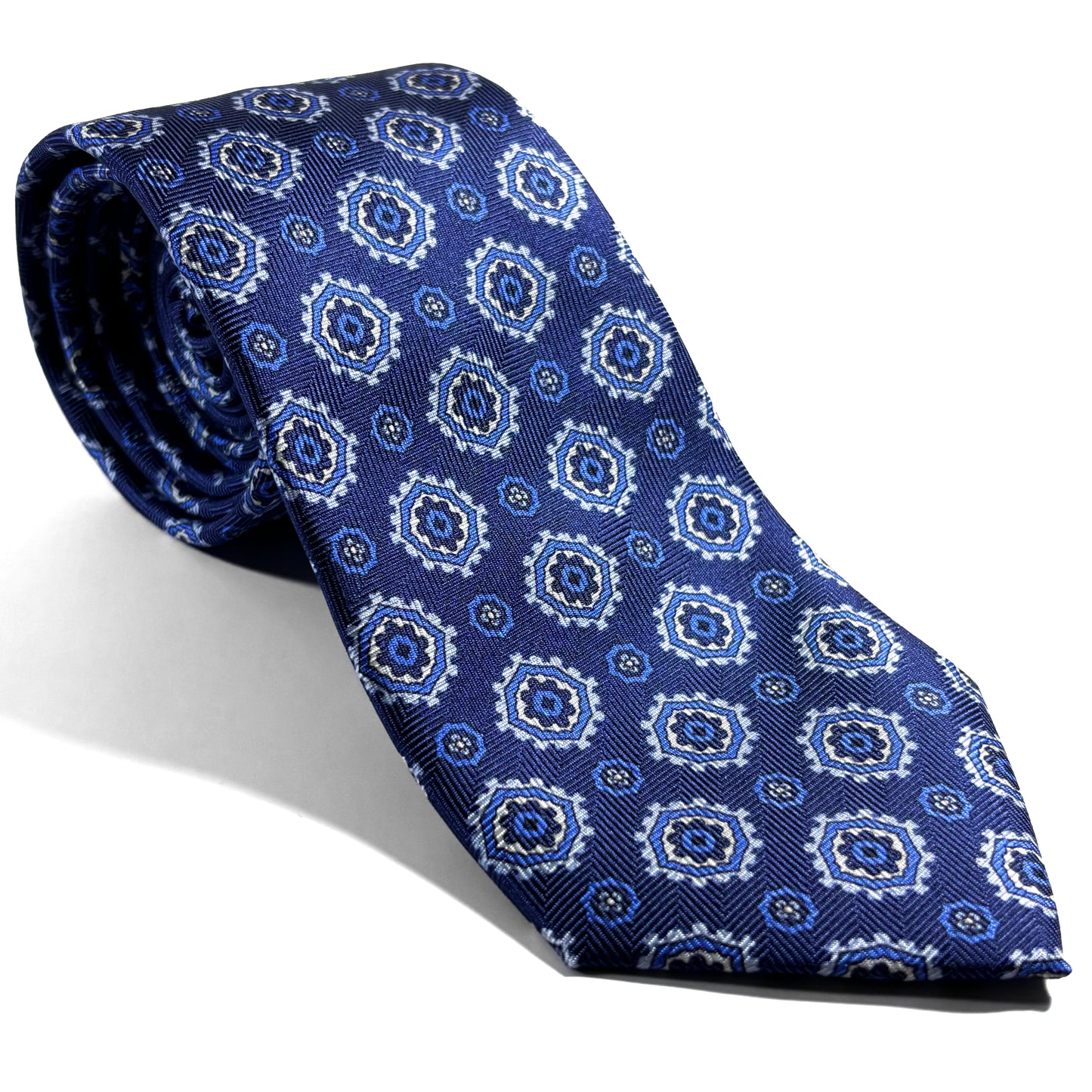 Navy Blue Geometric Silk Tie (Handmade in Italy)