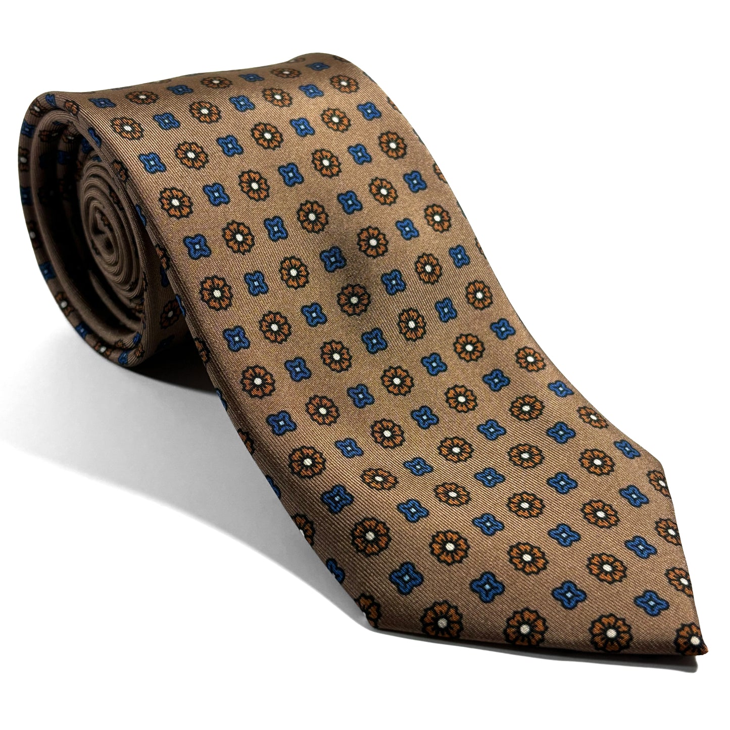 Beige Floral Printed Silk Twill Tie