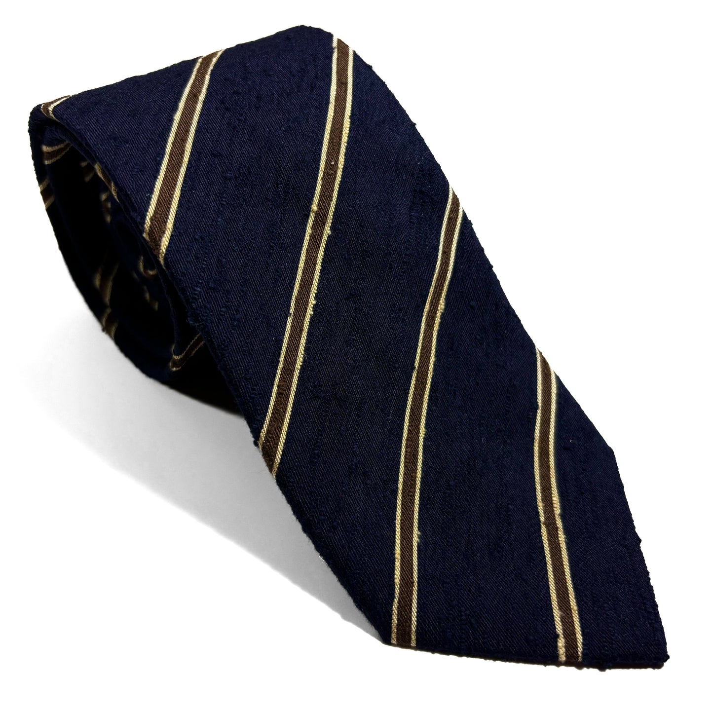 Navy Blue & Brown Striped Silk Shantung Tie