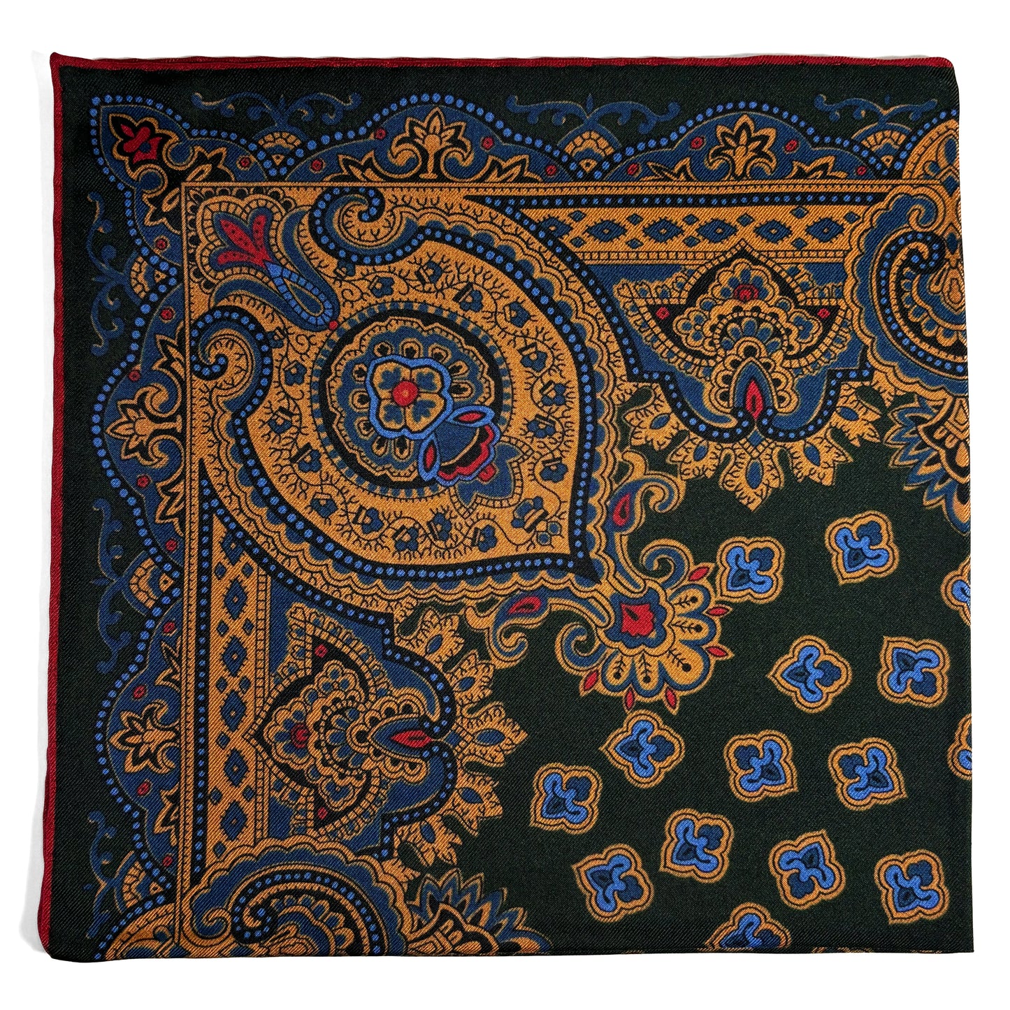 Forest Green & Orange Medallion Ancient Madder Silk Pocket Square