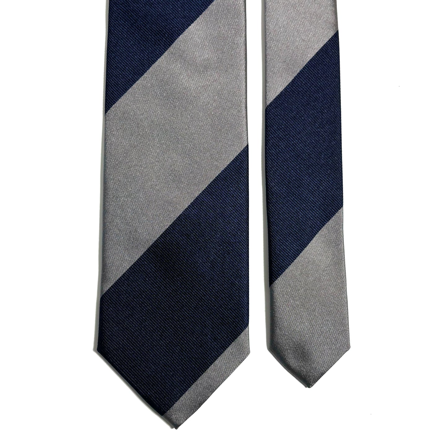 Navy Blue & Gray Block Striped Silk Repp Tie