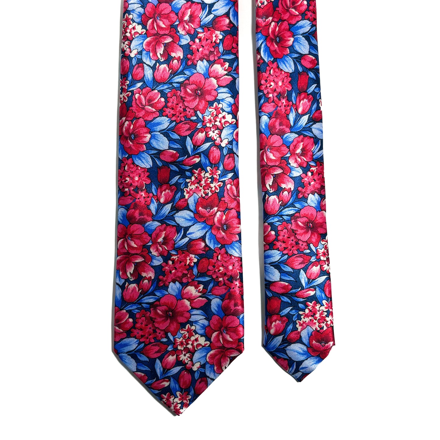 Red & Blue Floral Motif Silk Satin Tie