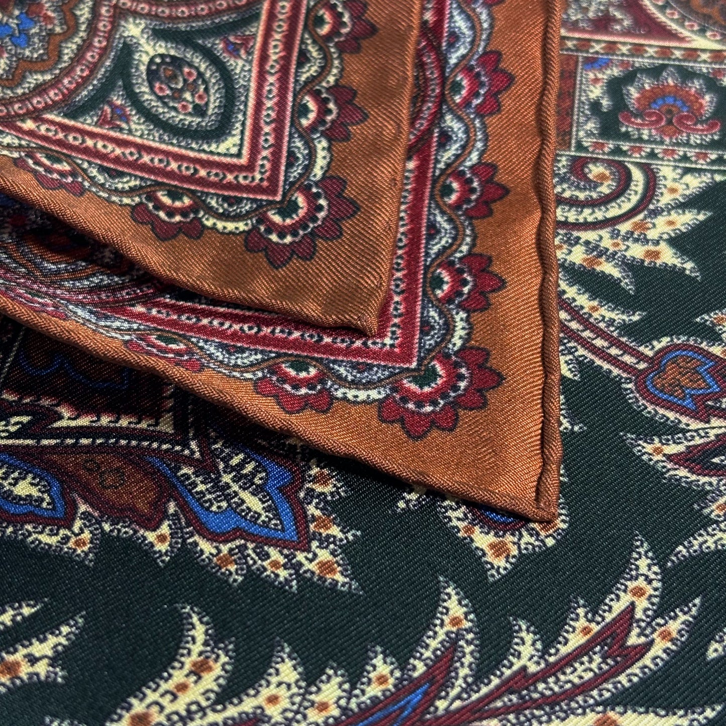 Forest Green & Brown Floral Motif Ancient Madder Silk Pocket Square