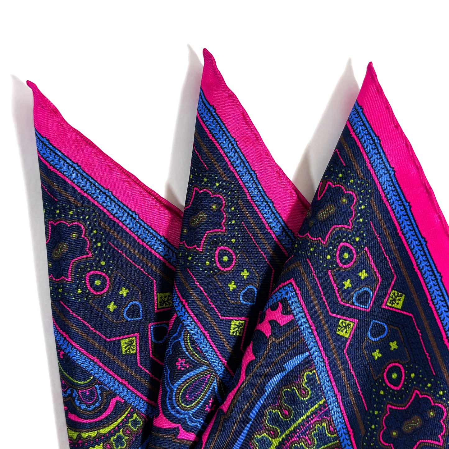 Fuchsia & Brown Paisley Silk Pocket Square