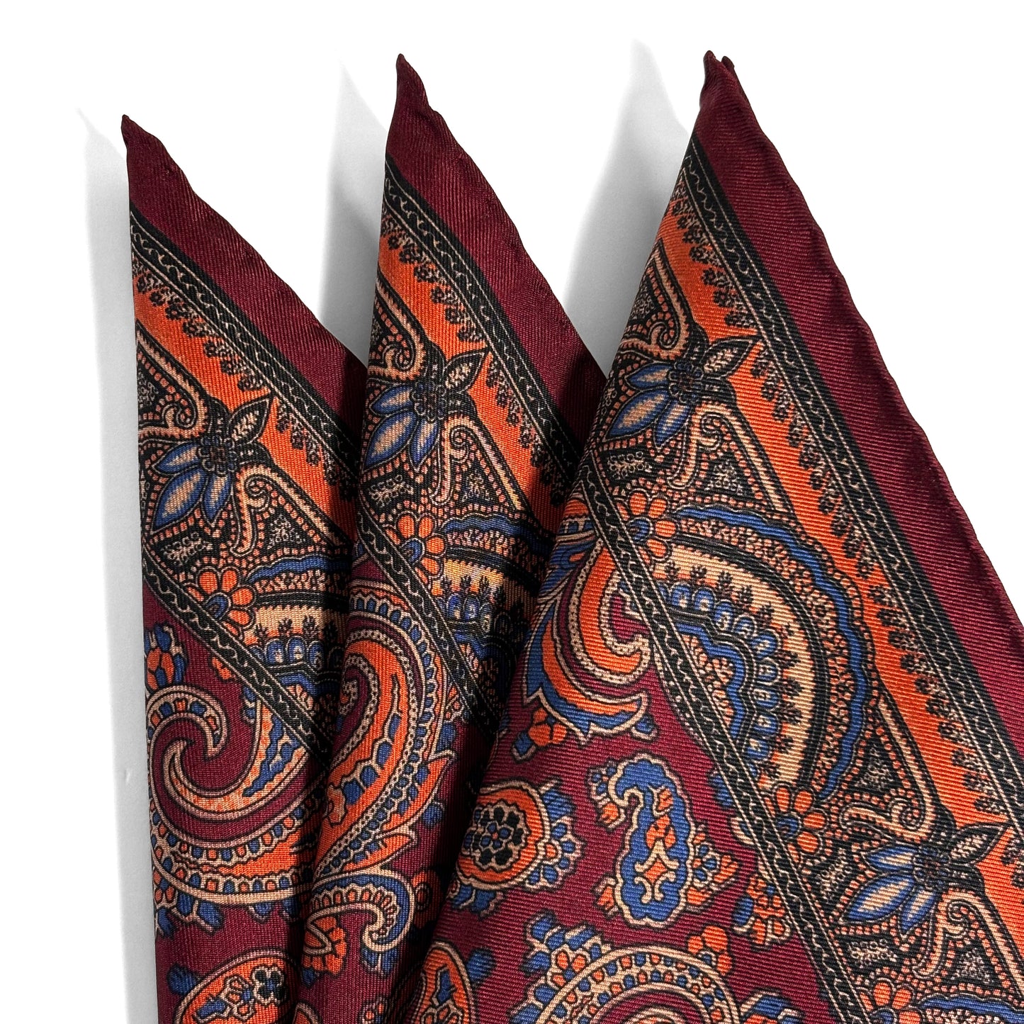 Burgundy & Orange Paisley Ancient Madder Silk Pocket Square