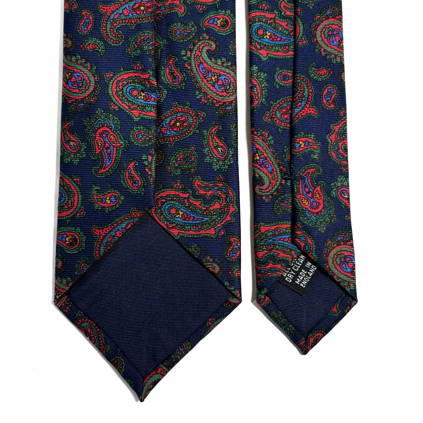 Hand-Printed Navy Blue Paisley Silk Tie