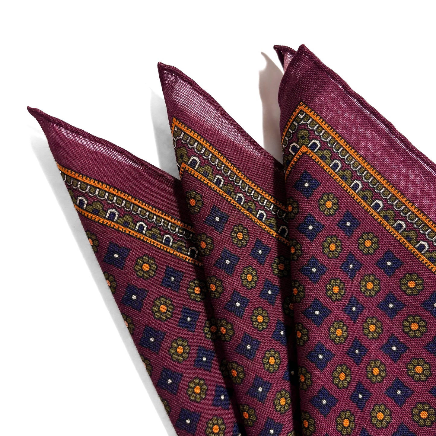 Burgundy - Floral - Wool/Silk Pocket Square