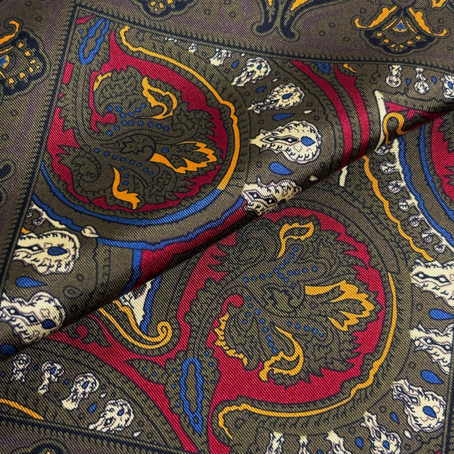 Burgundy & Olive Green Medallion Silk Pocket Square