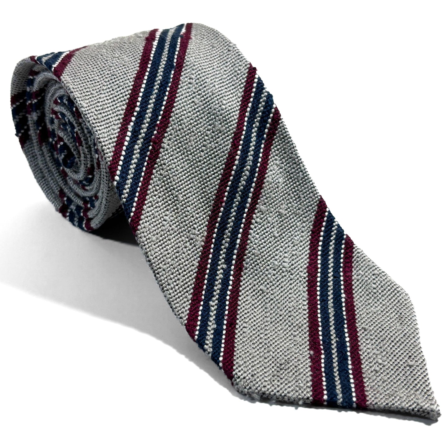 Light Gray Stripe Untipped Silk Shantung Tie