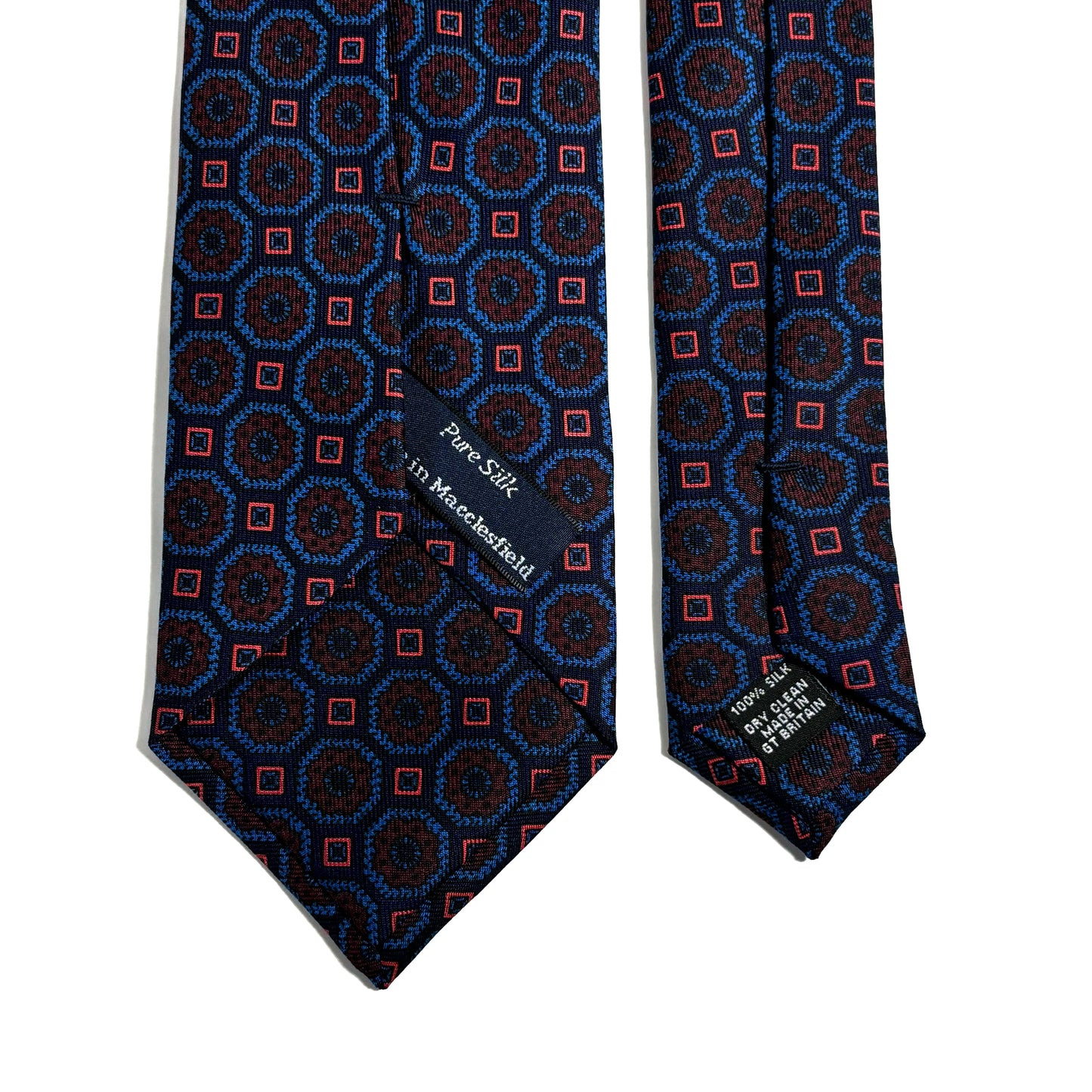 Hand-Printed Navy Blue Geometric Silk Tie