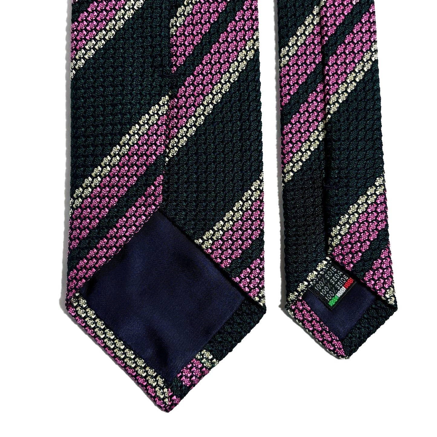Forest Green & Pink Striped Silk Grenadine Tie (Garza Grossa)