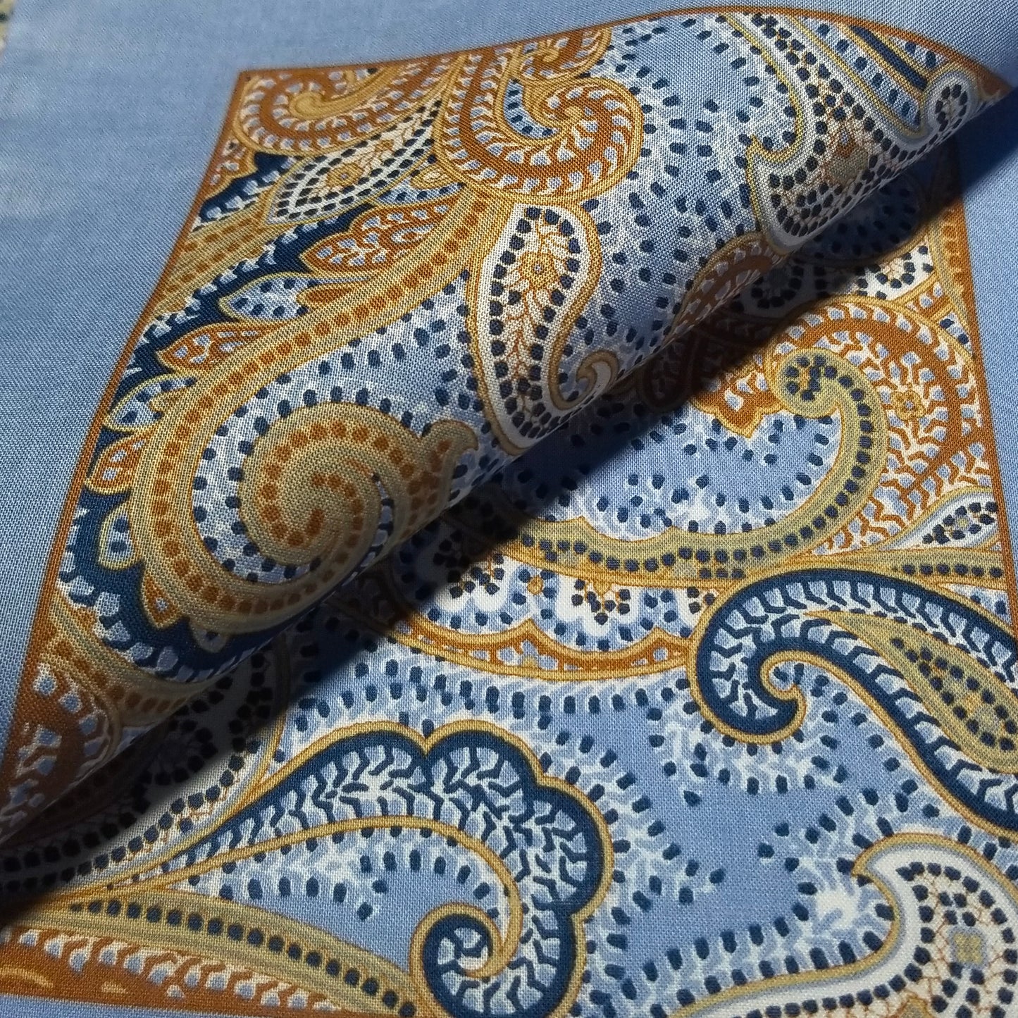 17" Sky Blue Paisley Printed Cotton Pocket Square