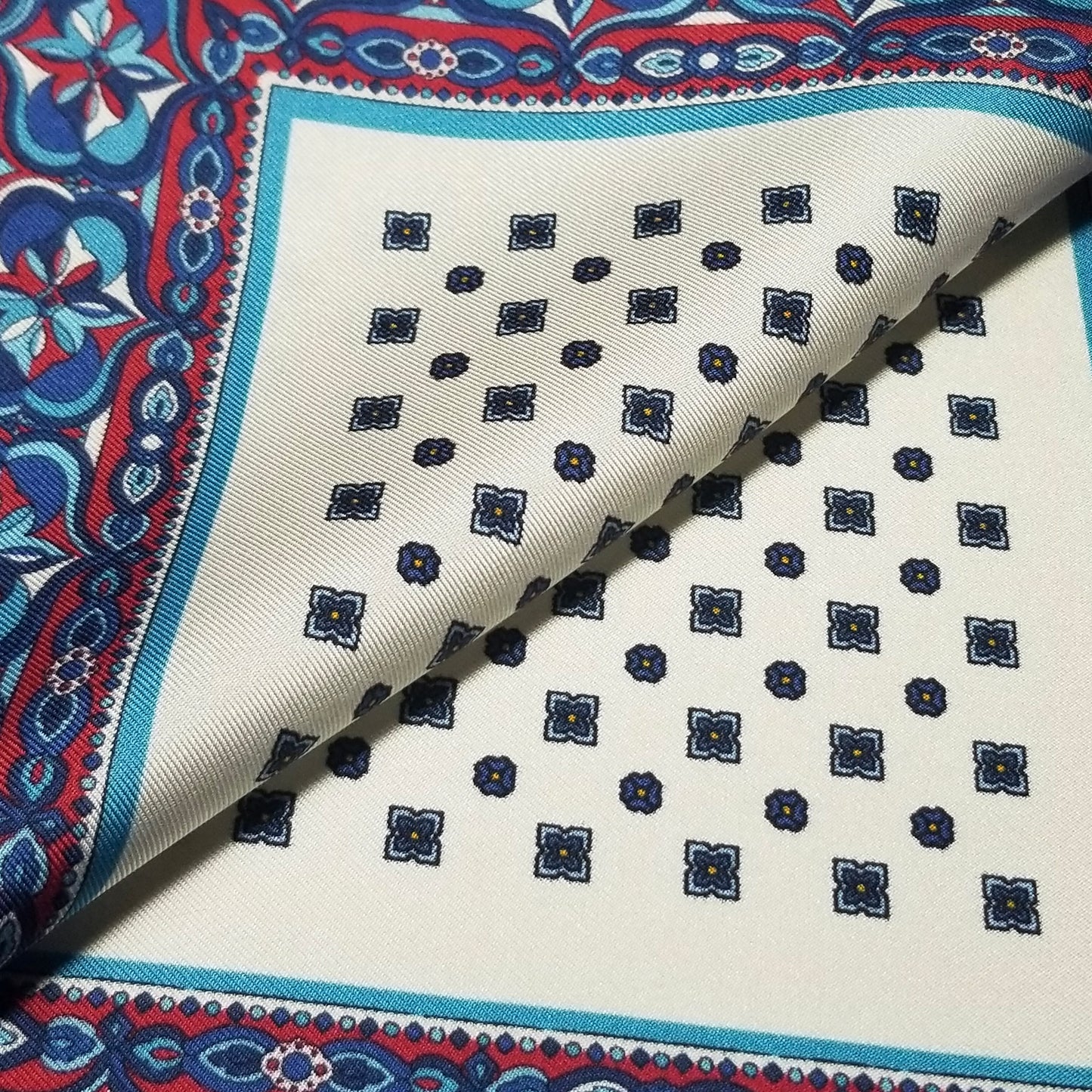 17" Blue & White Geometric Silk Twill Pocket Square