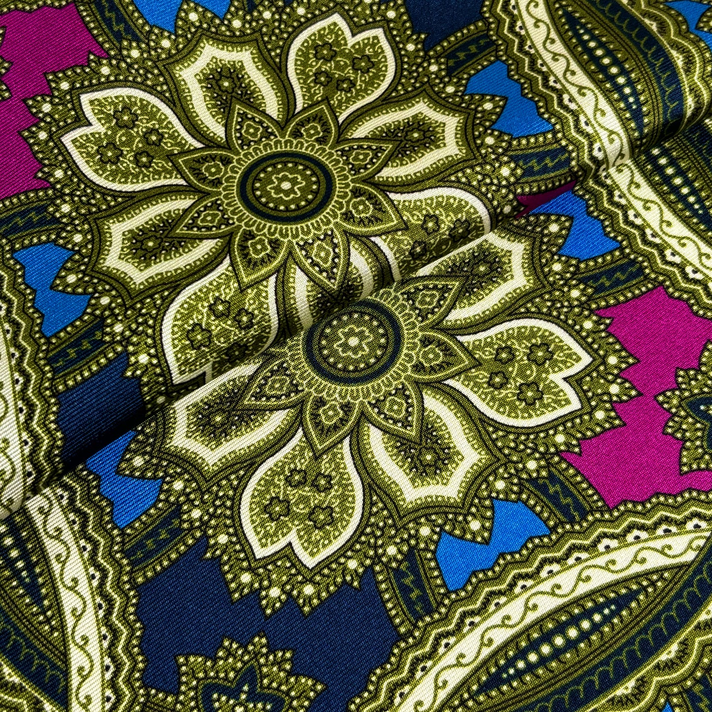 Green & Magenta Large Medallion Silk Pocket Square