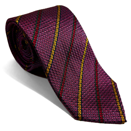 Mottled Red Striped Silk Grenadine Tie (English Weave)