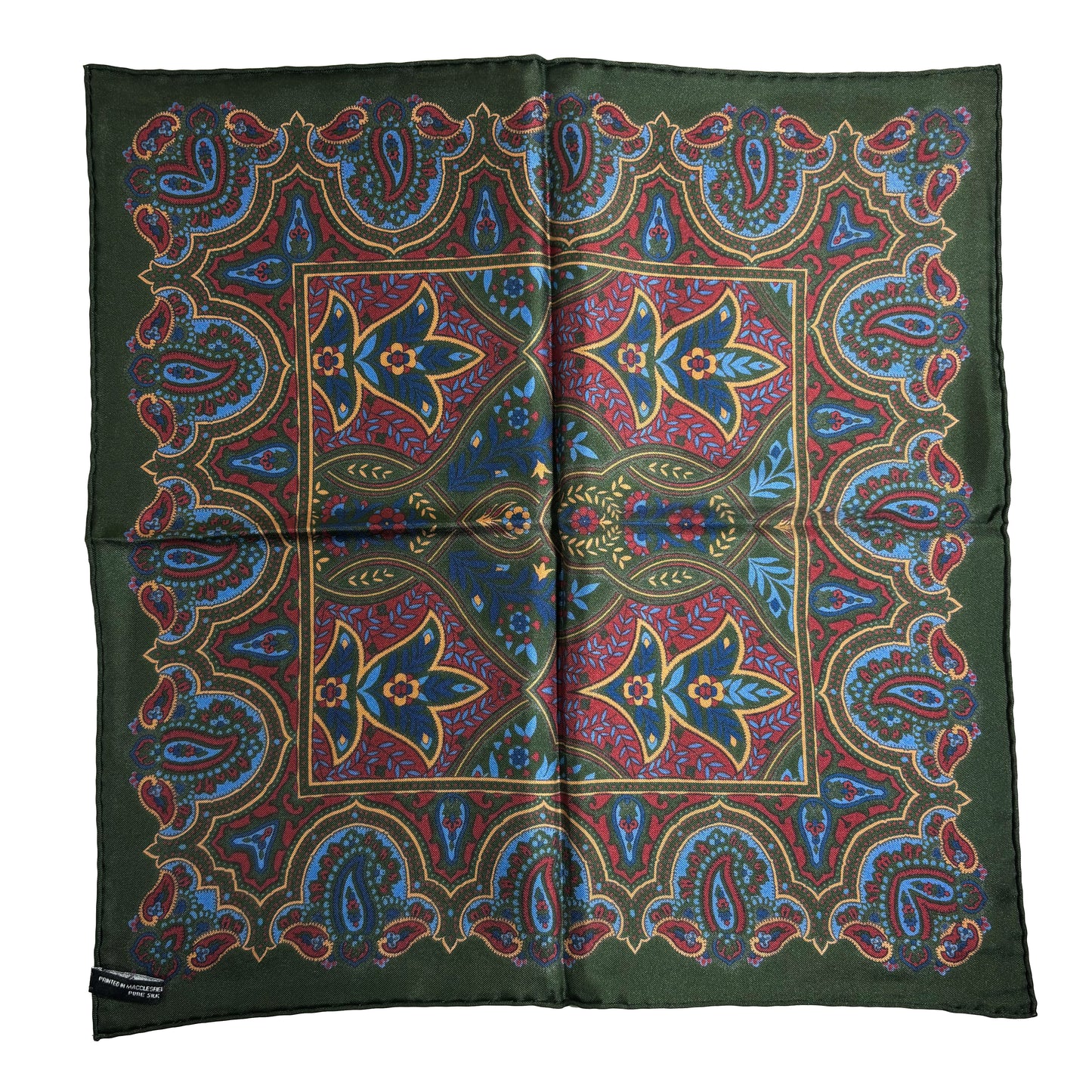 Forest Green Floral Paisley Silk Pocket Square