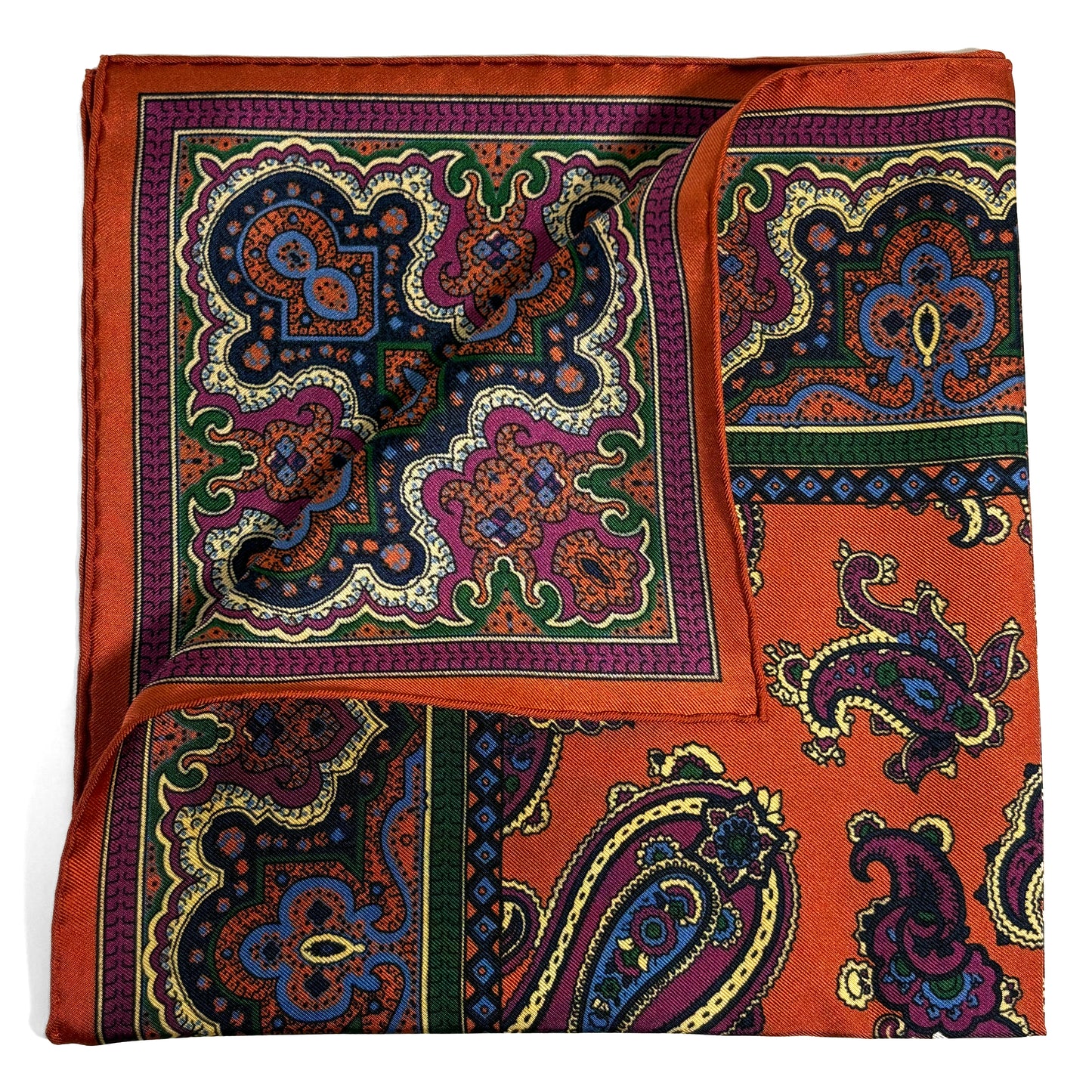 Orange Paisley Ancient Madder Silk Pocket Square