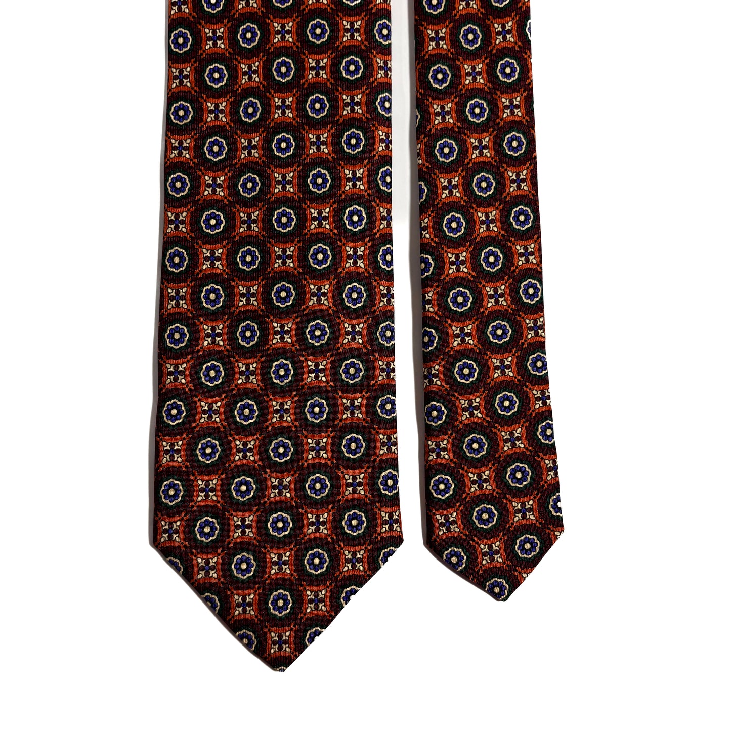 Hand-Printed Orange & Burgundy Geometric Ancient Madder Silk Tie