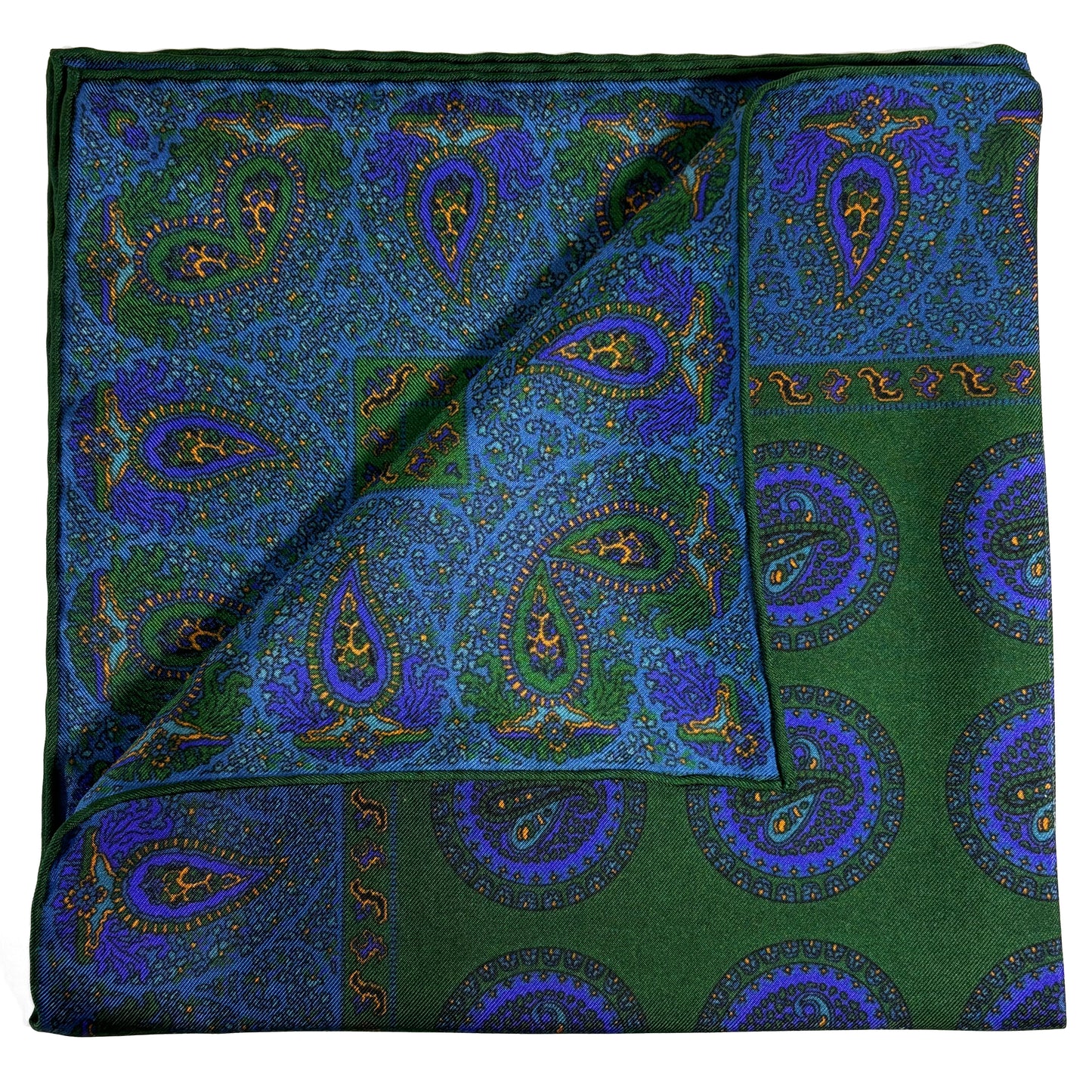 Forest Green & Blue Geometric Ancient Madder Silk Pocket Square