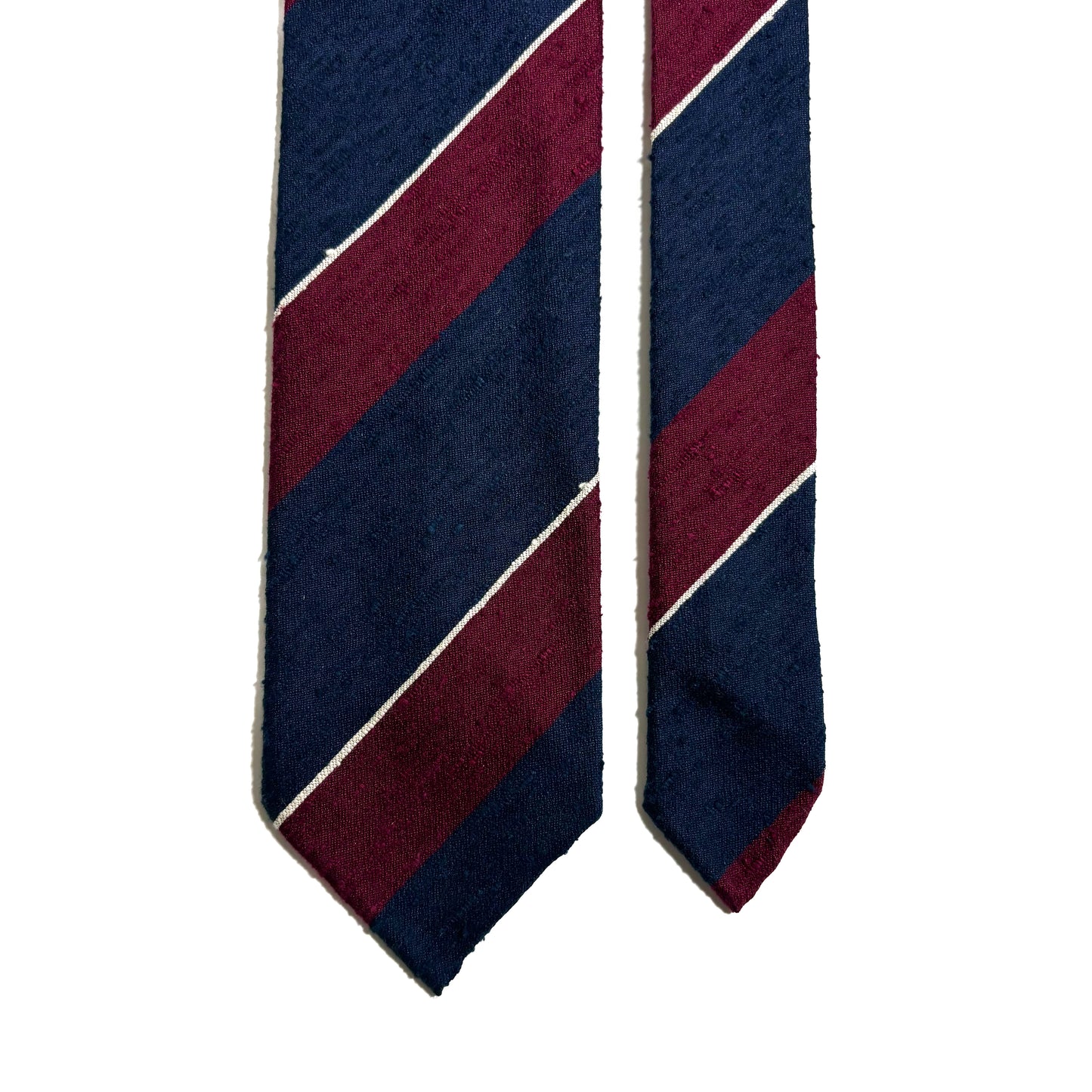Untipped Navy Blue / Burgundy Block Stripe Silk Shantung Tie