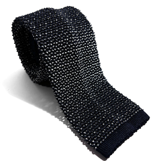 Mottled Navy Blue Silk Knitted Tie