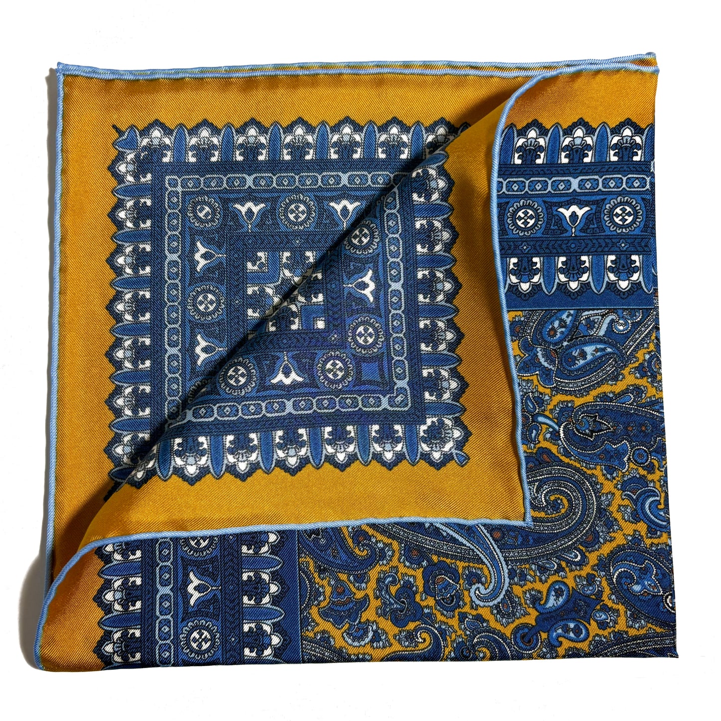 Yellow & Blue Paisley Silk Pocket Square