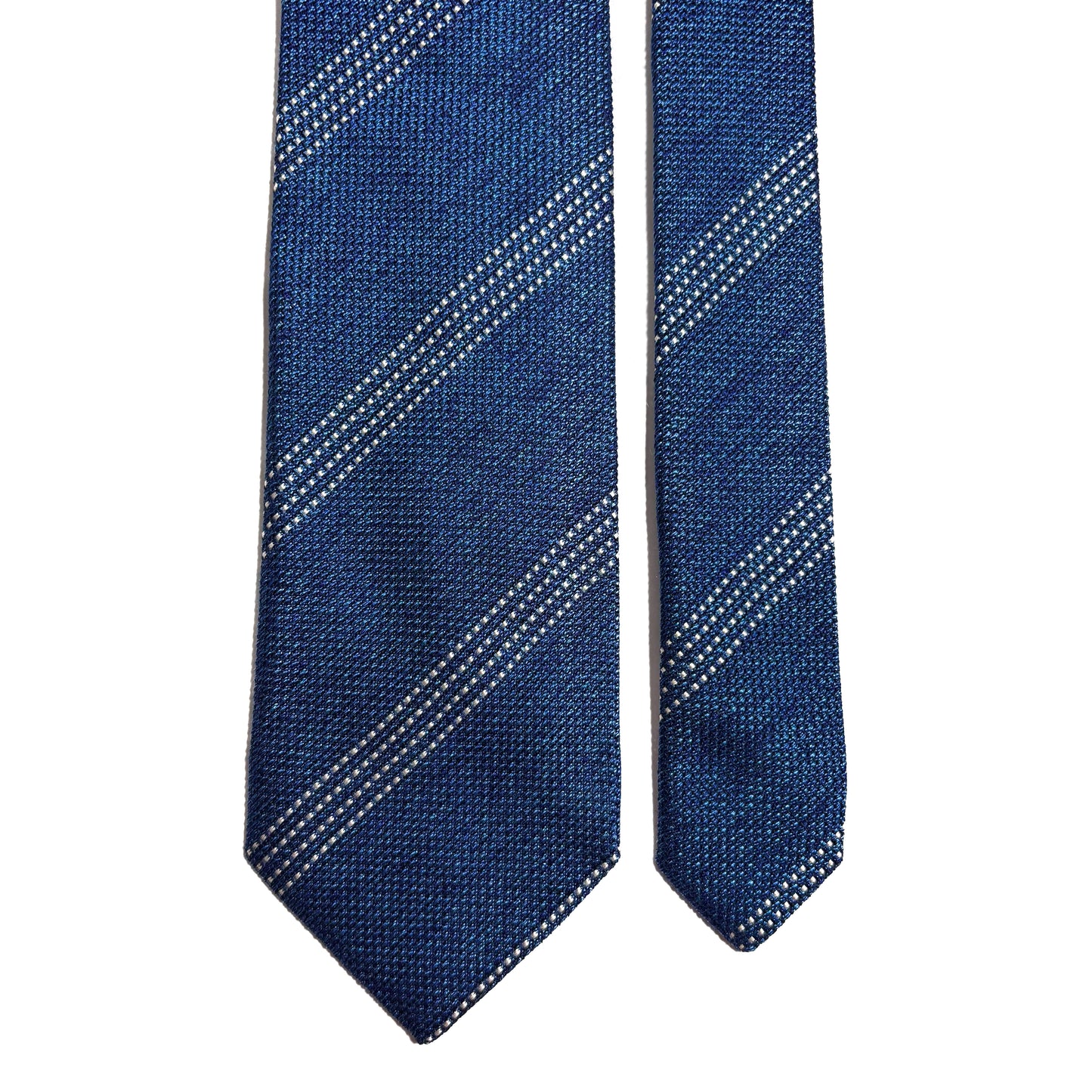 French Blue Striped Silk Grenadine Tie (Garza Fina)