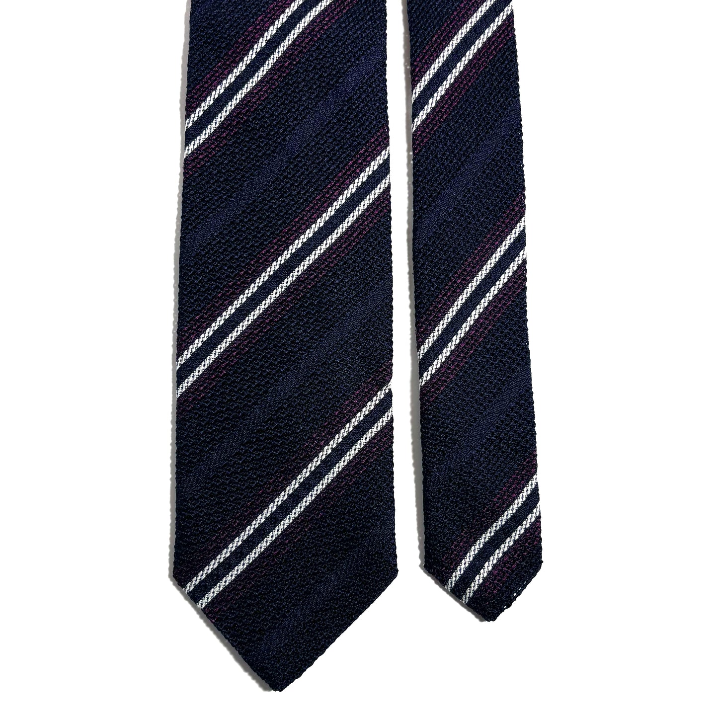Navy Blue & Purple Striped Silk Grenadine Tie (Garza Fina)
