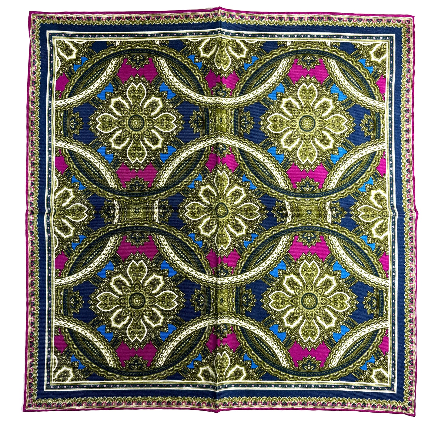 Green & Magenta Large Medallion Silk Pocket Square