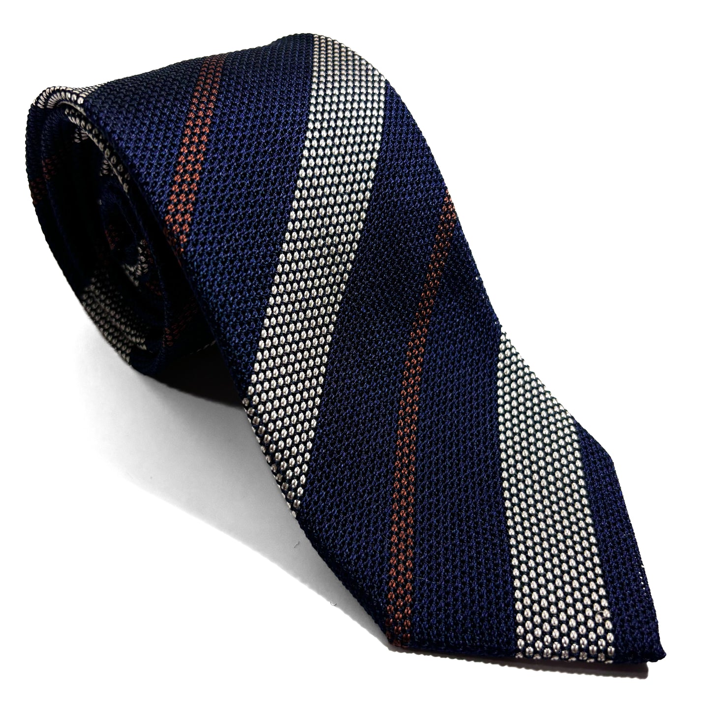 Navy Blue / Silver Striped Silk Grenadine Tie