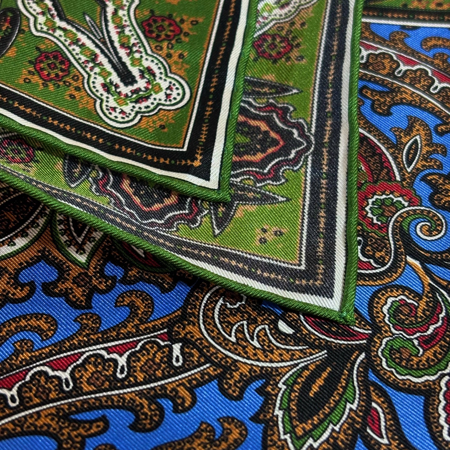 Blue & Green Paisley Silk Pocket Square