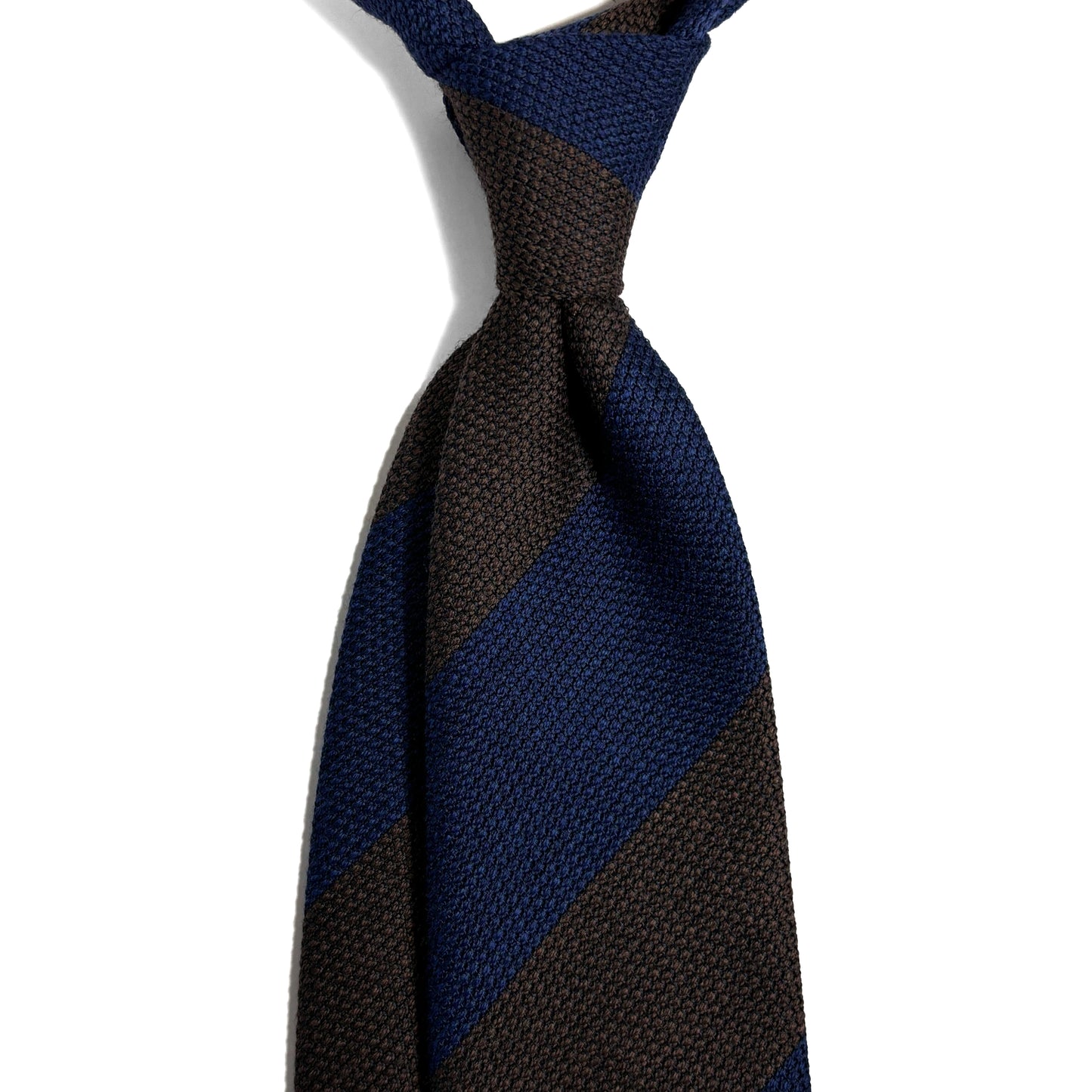 Navy Blue & Brown Striped Wool/Silk Grenadine Tie (Garza Fina)