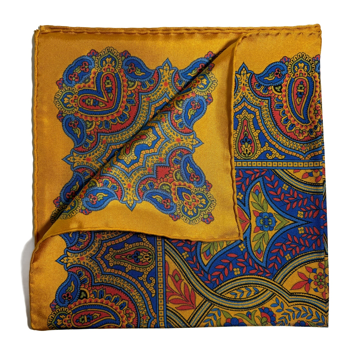 Gold Floral Paisley Silk Pocket Square