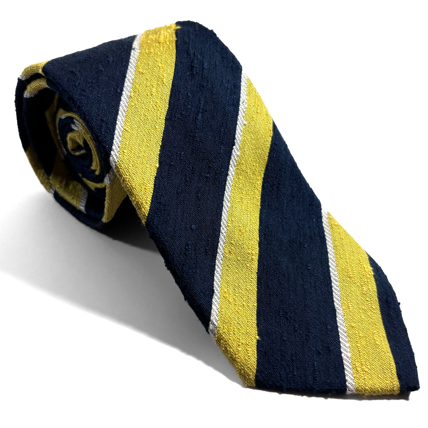Navy Blue & Lemon Yellow Striped Silk Shantung Tie