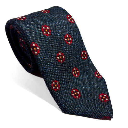 Charcoal Blue Geometric Printed Wool Flannel Tie