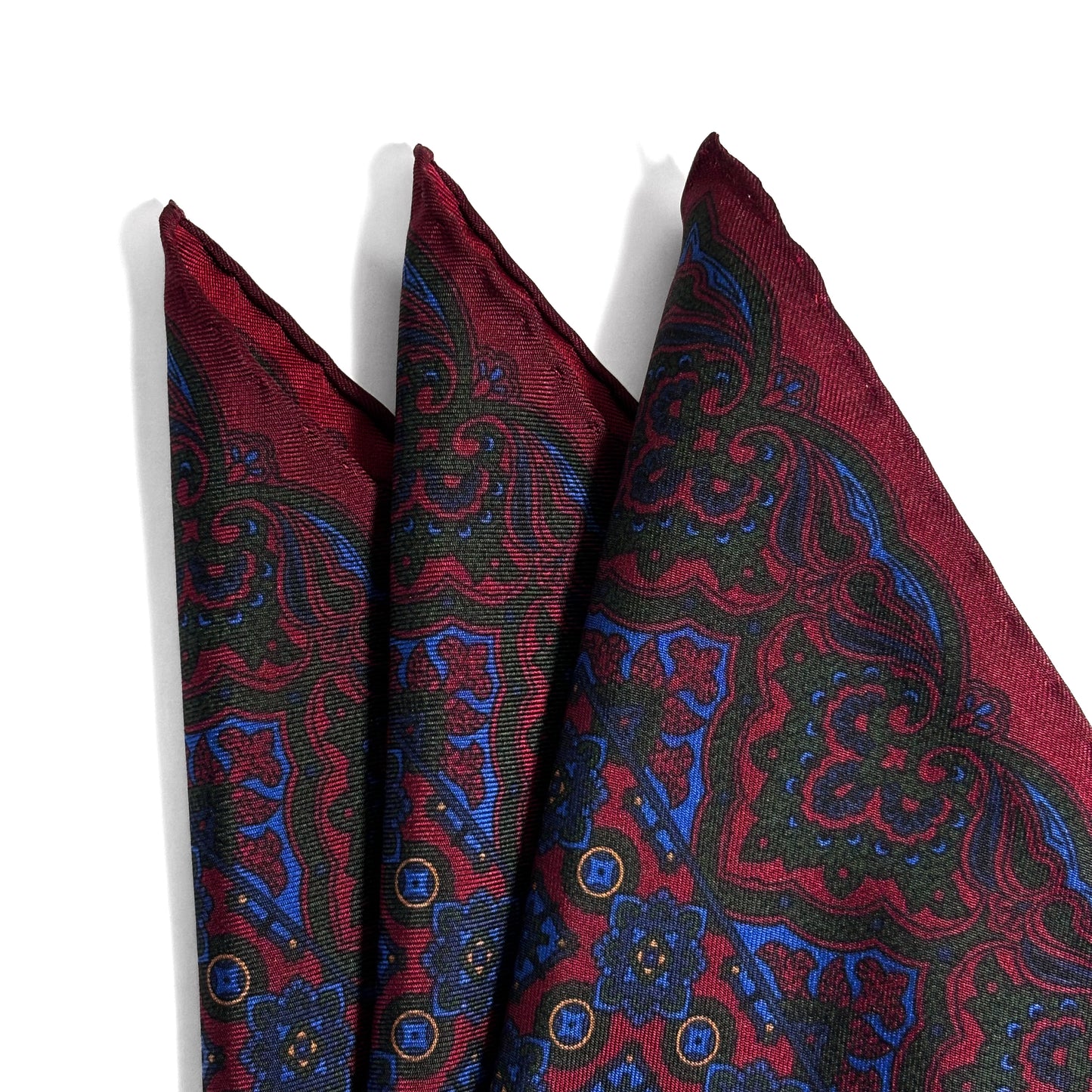 Burgundy & Blue Geometric Ancient Madder Silk Pocket Square
