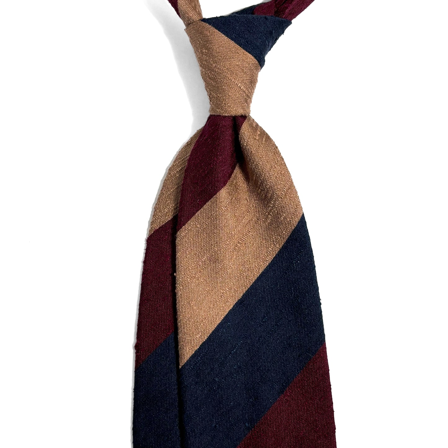 Burgundy / Navy Blue / Beige Block Stripe Untipped Silk Shantung Tie