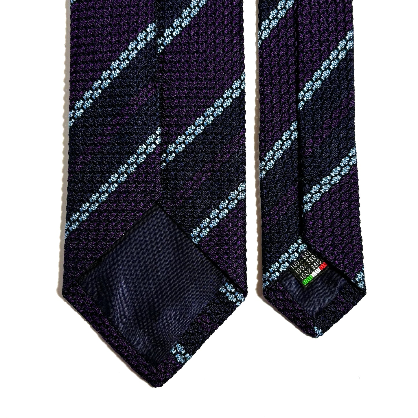 Purple & Navy Blue Striped Silk Grenadine Tie (Garza Grossa)