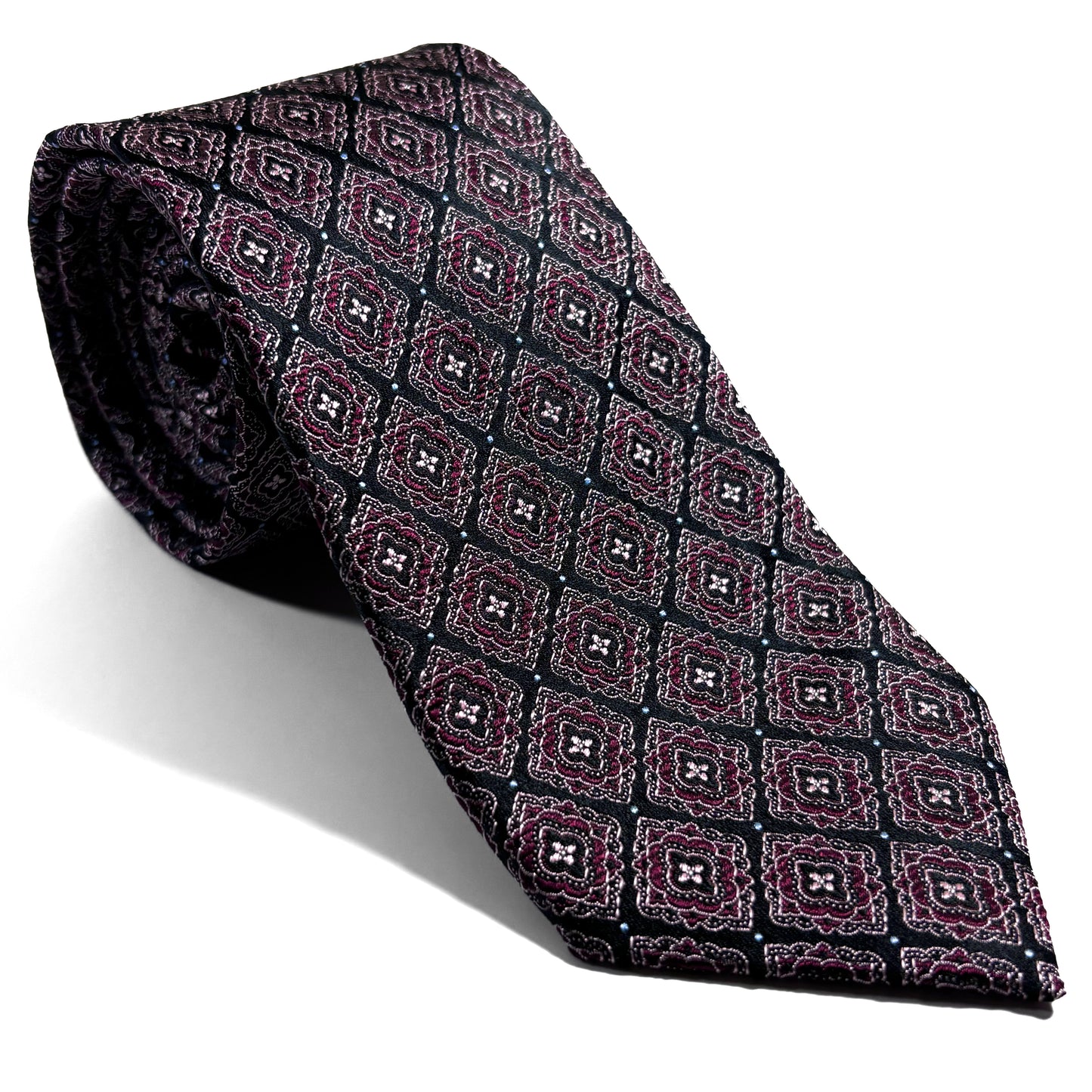 Black & Wine Diamond Silk Jacquard Tie