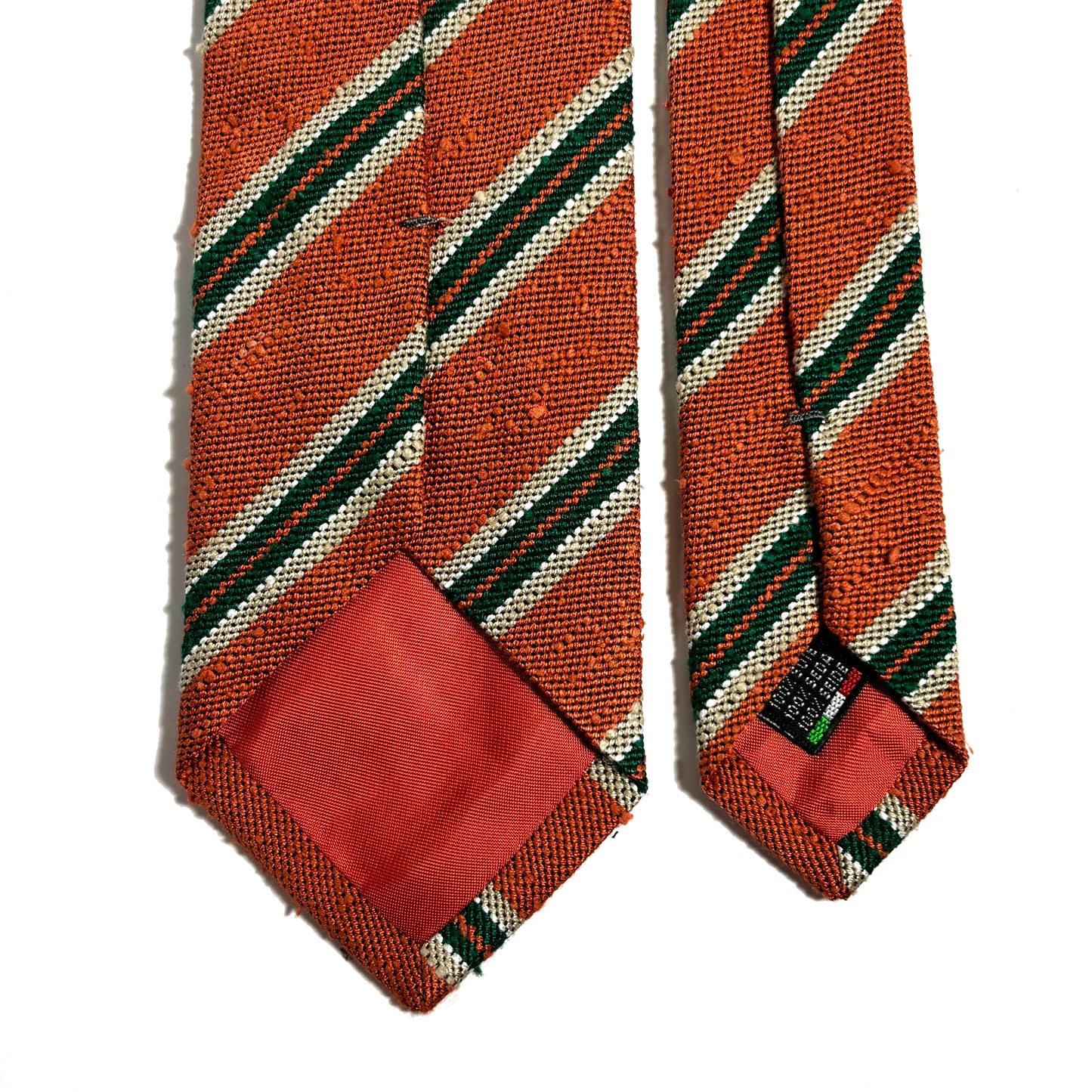 Orange & Green Striped Silk Shantung Tie