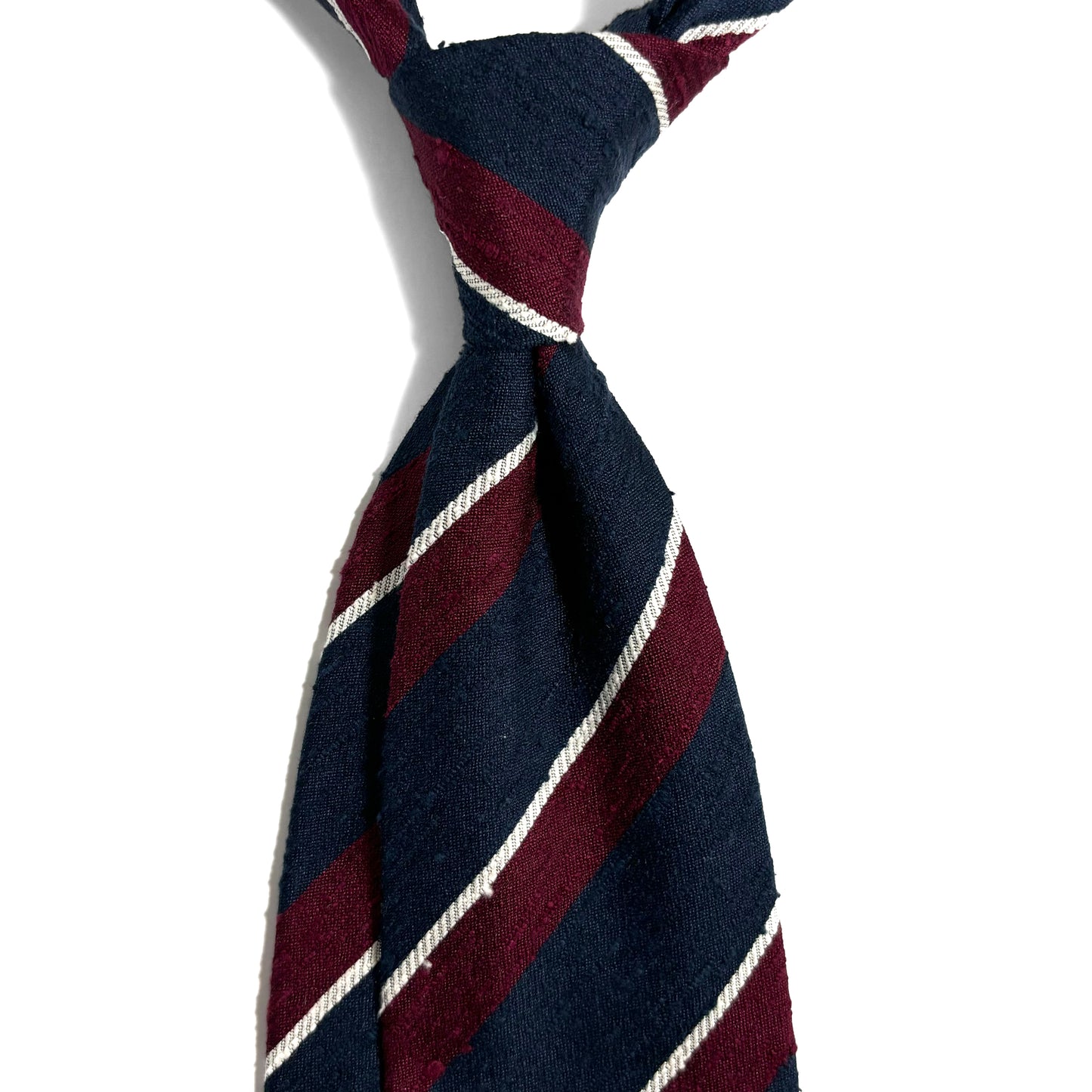 Navy Blue & Burgundy Striped Silk Shantung Tie