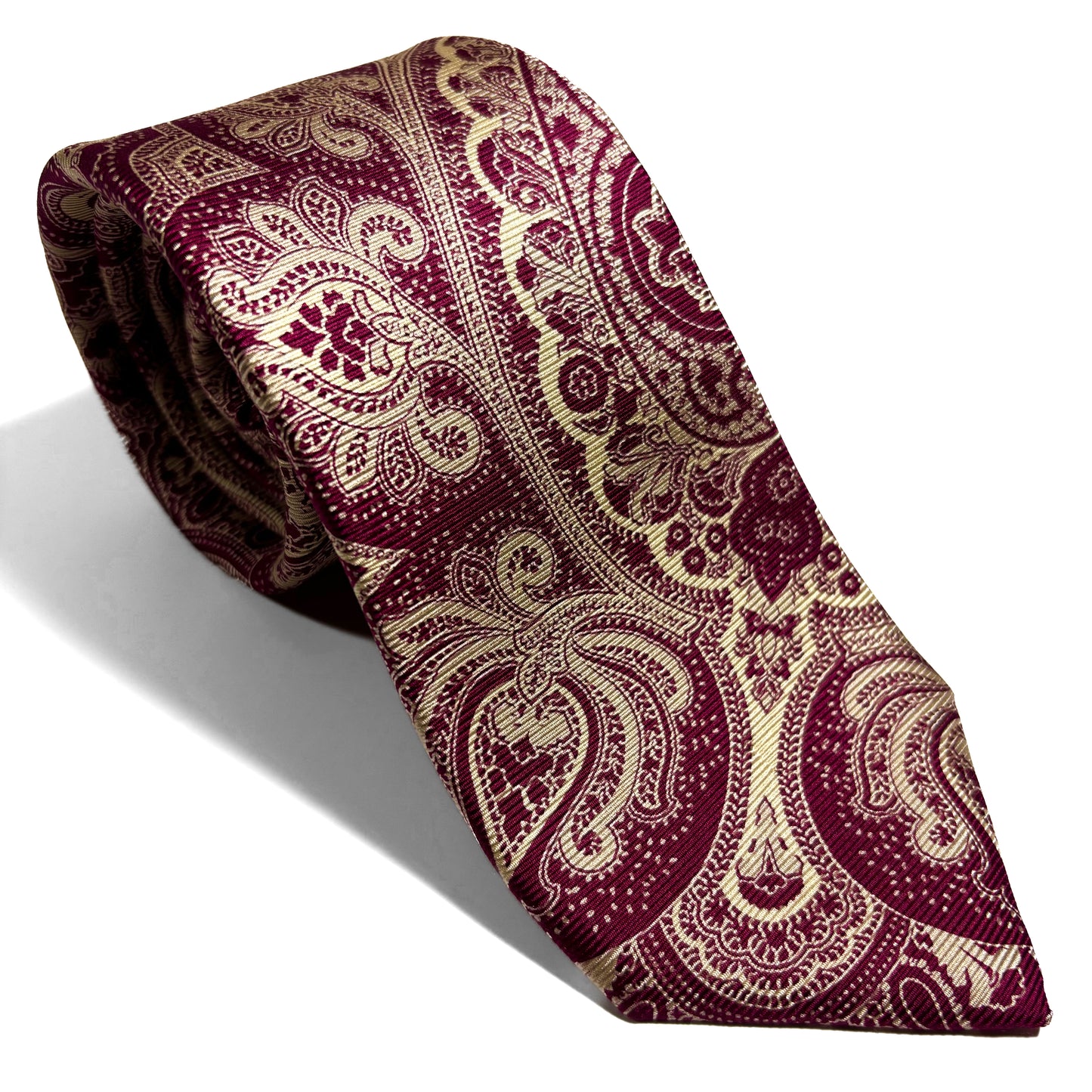 Seven Fold Burgundy & Cream Paisley Silk Tie