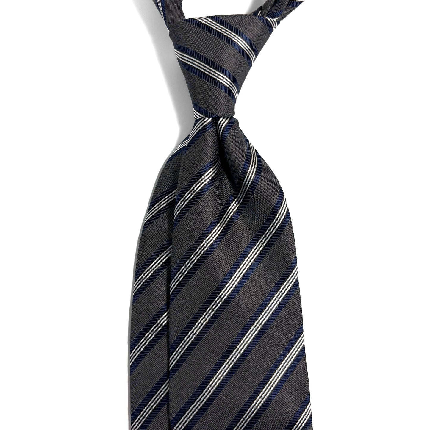 Gray & Navy Blue Striped Silk Jacquard Tie